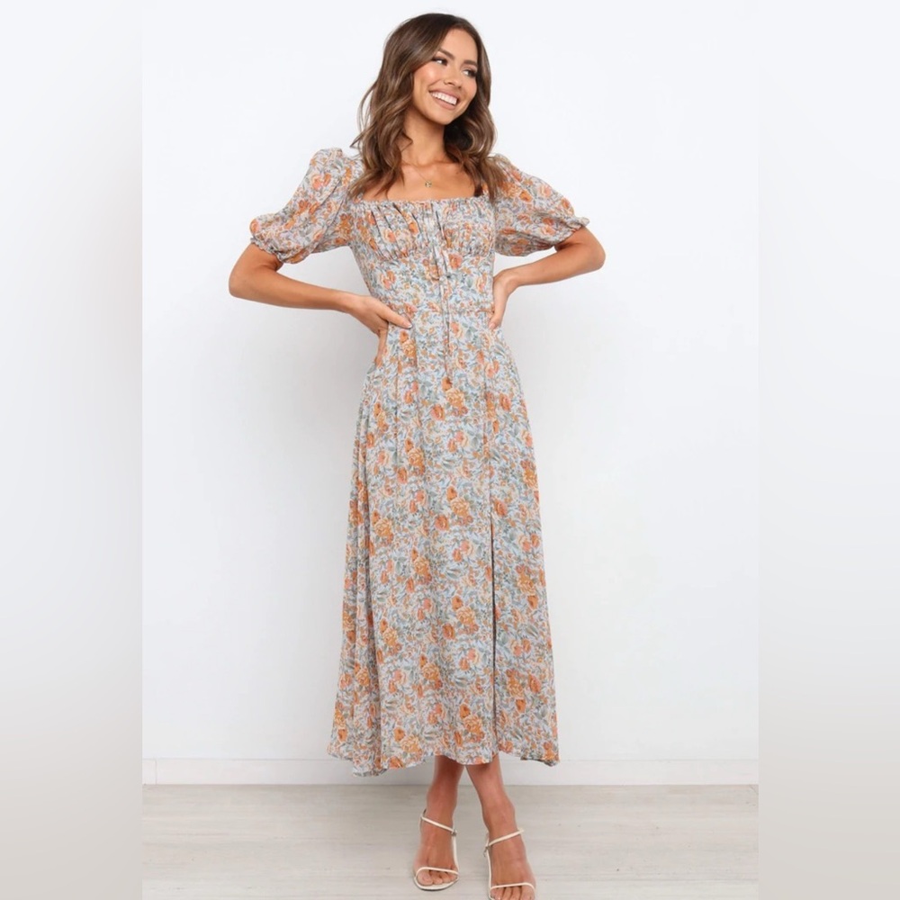 Floral Puff Sleeve Midi Dress